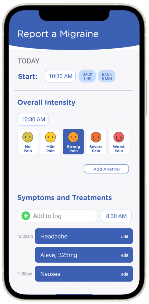 Migraine App Report a Migraine Screen