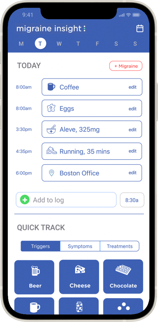 migraine app log screen