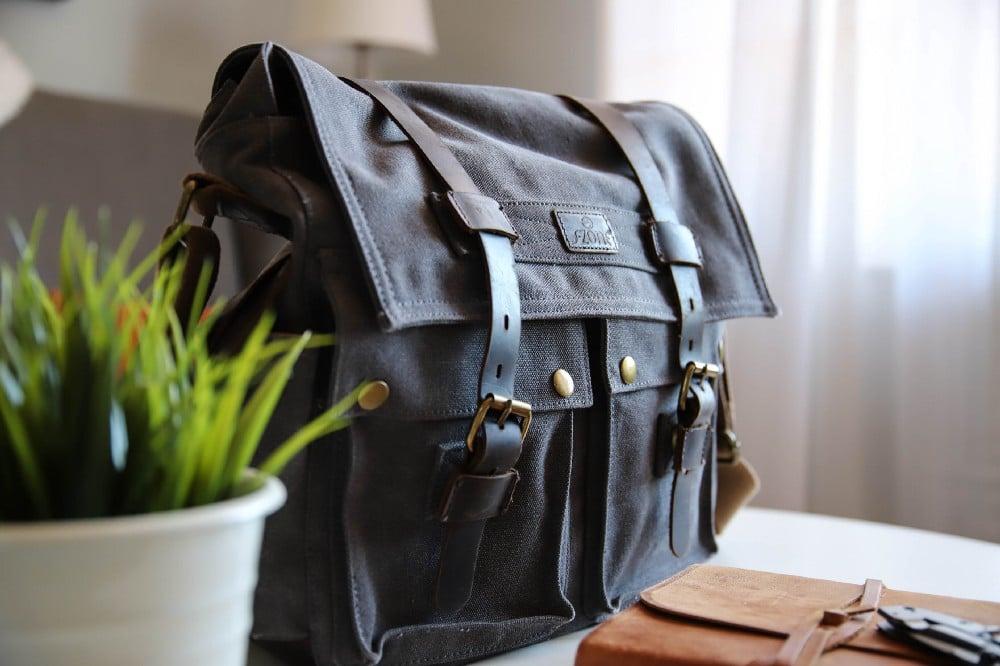 leather bag on desk