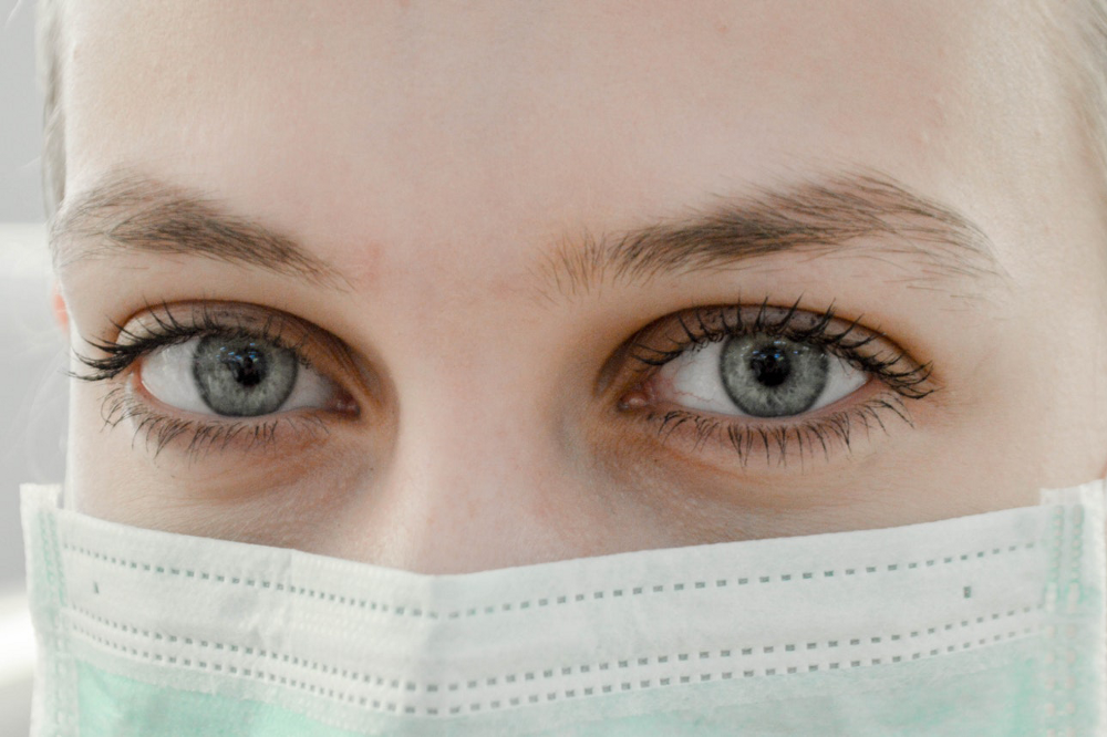 close up of someone wearing a PPE mask