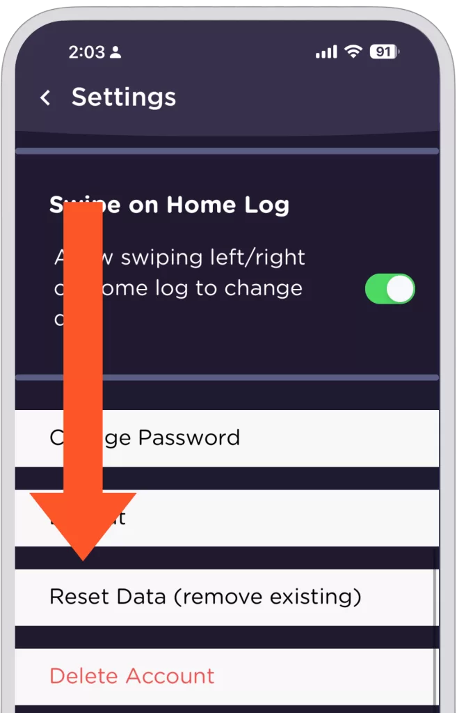 reset data button